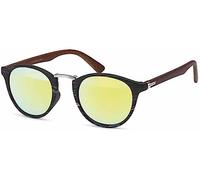 styleBREAKER Lunettes de soleil pour femmes en bois avec verres ronds, pont en métal, monture en plastique pleine 09020083, Monture noir-argent/verre jaune miroir