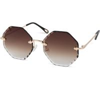 styleBREAKER Lunettes de soleil rondes pour dames sans monture avec verres teintés taille diamant, branches en relief, verres polygonaux 09020118, couleur:Monture or/verre dégradé marron
