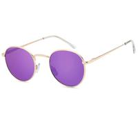 styleBREAKER Lunettes de soleil unisexes en forme de panto avec verres ronds plats et branches en métal avec charnière à ressort, monture complète 09020077, Monture dorée/Verre violet miroitant
