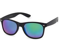 styleBREAKER Lunettes de soleil unisexes Nerd avec verres miroités ou teintés, design rétro classique 09020039, Monture noire brillante/verre vert