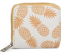 styleBREAKER Mini-Portefeuille Femme Motif Ananas,Blanc-Orange | 10x10x2,5 cm, zip intégral, surface lisse anti-salissures, 4 emplacements cartes, 2 compartiments billets, compact.