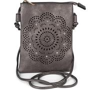 styleBREAKER Mini sac à bandoulière pour femme avec motif découpé au laser et strass, Pochette pour téléphone portable, sac à main 02012367, couleur:Gris antique