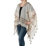 styleBREAKER Poncho d'été léger avec Un Motif Ethnique, Glands, Plage, Style Boho, Femmes 08010022, Couleur:Crème