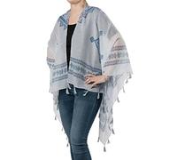 styleBREAKER Poncho d'été léger avec Un Motif Ethnique, Glands, Plage, Style Boho, Femmes 08010022, Couleur:Gris Clair