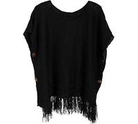 styleBREAKER Poncho en Maille avec des Manches et des Boutons décoratifs élégamment irisés, col Rond, Femmes 08010017, Couleur:Noir