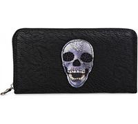 styleBREAKER Porte-Monnaie avec Application tête de Mort et Strass, Fermeture à glissière Tout du Long, Portefeuille, Femme 02040053, Couleur:Noir