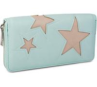 styleBREAKER Portefeuille Dessin étoile découpée de Couleur contrastée, Fermeture à glissière Toute Autour, Femmes 02040037, Couleur:Menthe/étoile Beige