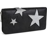styleBREAKER Portefeuille Dessin étoile découpée de Couleur contrastée, Fermeture à glissière Toute Autour, Femmes 02040037, Couleur:Noir/étoile argentée