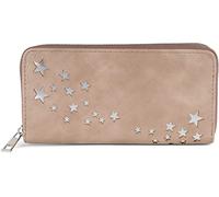 styleBREAKER Portefeuille Femme avec Découpes en Forme d'Étoiles Métalliques, Fermeture Éclair, Porte Monnaie, Couleur:Taupe