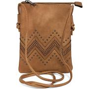 styleBREAKER Sac à bandoulière mini pour femme avec découpes en zigzag et clous, sac à épaule, sac à main, sac 02012211, couleur:Chameau