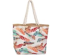 StyleBREAKER sac de Plage à Motifs de Plumes Multicolores et Fermeture à Glissière, Besace et Shopper, Sac de Bain pour Femmes 02012059, Couleur: Crème-Beige