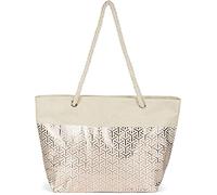 styleBREAKER Sac de plage femme motif cubes métallisé | 57x36x18 cm, compartiment zippé avec poche intérieure. Anses en corde douce pour un porté épaule confortable.