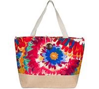 styleBREAKER Sac de plage XXL avec imprimé floral coloré | Grand sac à bandoulière avec bouton à bascule, anse en tissu et mousqueton | Cabas pour femme 56 x 36 x 18 cm, Rouge/bleu/orange, Taille