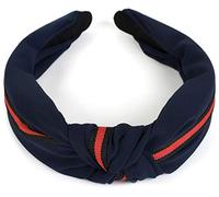 styleBREAKER Serre-tête pour femme avec un nœud et des bandes décoratives, style rétro, bandeau 04026018, couleur:Bleu foncé
