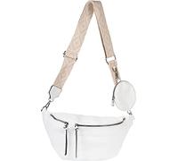 styleBREAKER Set de sacs à bandoulière pour femme en forme de demi-lune 3 pièces, bandoulière avec motif, porte-clés, portefeuille 02012398, Blanc., Taille unique