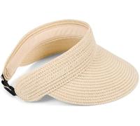 styleBREAKER Visière Femme en Paille de Papier Chapeau de Soleil | Visière légère à large bord, bandeau élastique réglable, tour de tête 54-58 cm.