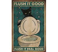 Stylecat Décorations vintage pour fête vintage drôle chat noir Flush It Good Flush It Real Good Cat Signs pour salle de bain vintage en métal 20,3 x 30,5 cm