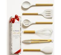 STYLED SETTINGS Lot de 6 ustensiles de cuisine en silicone blanc et doré pour la cuisine, le mélange, le service et la préparation