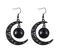 StyleJella Boucles d'oreilles pendantes gothiques sorcières noires lune zircone pour femme : costume gothique de sorcière, vampire, Halloween, cosplay, accessoires de bijoux avec cristal, motif