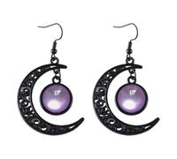 StyleJella Boucles d'oreilles pendantes gothiques sorcières noires lune zircone pour femme : costume gothique de sorcière, vampire, Halloween, cosplay, accessoires de bijoux avec cristal, motif