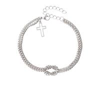 StyleJella Bracelet enveloppant en cuir pour femme avec pendentif en forme de croix en acier inoxydable et double breloque - Bracelets tendance multicouches avec lien, câble et chaîne à perles