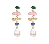 StyleJella Élégantes boucles d'oreilles pendantes irrégulières avec perles baroques colorées pour femme - Boucles d'oreilles pendantes en or avec longues perles vintage en émail coloré pour mariage