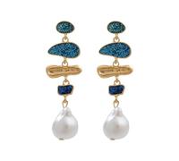 StyleJella Élégantes boucles d'oreilles pendantes irrégulières avec perles baroques colorées pour femme - Boucles d'oreilles pendantes en or avec longues perles vintage en émail coloré pour mariage