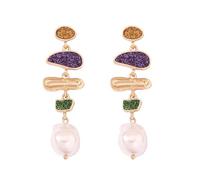 StyleJella Élégantes boucles d'oreilles pendantes irrégulières avec perles baroques colorées pour femme - Boucles d'oreilles pendantes en or avec longues perles vintage en émail coloré pour mariage