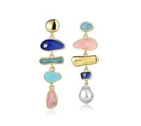 StyleJella Élégantes boucles d'oreilles pendantes irrégulières avec perles baroques colorées pour femme - Boucles d'oreilles pendantes en or avec longues perles vintage en émail coloré pour mariage