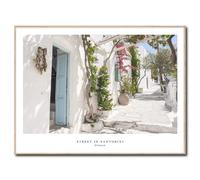 STYLER Greece Tableau Encadré Artbox 50 x 70 cm - Cadre Noir Design Paysage Grèce Santorin et Soleil - Décoration Murale XXL Chic pour Salon Chambre Bureau et Couloir Méditerranéen
