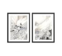 STYLER Lot de 2 tableaux d'art modernes 30 x 40 cm (prêts à suspendre) - Tableau abstrait moderne avec cadre de qualité supérieure - Noir, blanc, gris - Art moderne