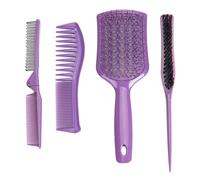 Styler Peugs Set - 4pcs Salon Grade Hair Sembs, plaastic Hair Bross, Peignes De Massage Violet Avec Conception De Dents | Brosse Haail Antistatique, Peigne en Diamant Creux Pour Le Salon Des Che