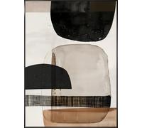 STYLER Tableau Abstrait Layered 50x70 cm avec Cadre Élégant - Décoration Murale Moderne Minimaliste Beige Noir Marron - Prêt à Suspendre pour Salon Chambre et Bureau - Art Contemporain Premium