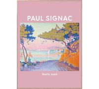 STYLER tableau avec cadre bois Golfe Juan 50 x 70 cm - Paul Signac réinterprété - toile moderne pointillisme tons pastel rose bleu - décoration murale paysage Côte d'Azur art classique chic
