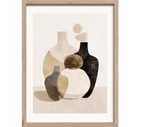 STYLER Tableau Beige Vase 30 x 40 cm avec Cadre en Bois - Motif de Vase Abstrait - Tableau Mural Beige Nature Japondi Boho