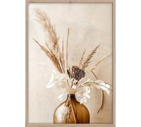 STYLER Tableau Boho Vase 50 x 70 cm avec Cadre en Bois - Herbe de la Pampa & Fleurs Séchées - Tableau Boho Japandi Naturel Beige