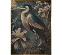 STYLER Tableau encadré Green Heron 50x70 cm avec cadre doré - Décoration murale botanique vintage - Héron vert foncé et or - Cadre haute qualité pour salon, chambre et bureau