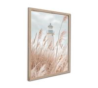 STYLER Tableau encadré Leading Light 30 x 40 cm - Décoration murale phare et herbes des dunes - Impression offset haute qualité sous cadre bois naturel marin et moderne pour la maison