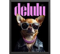 STYLER Tableau encadré Pedro Paw 30x40 cm avec cadre noir - Décoration murale chien mode et humour - Illustration Chihuahua fashion look magazine - Art mural moderne et original