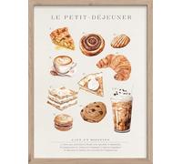 STYLER tableau encadré Petit Déjeuner 30 x 40 cm - illustration petit déjeuner français vintage - décoration murale Farmhouse Nostalgia avec cadre en bois naturel, finition mate