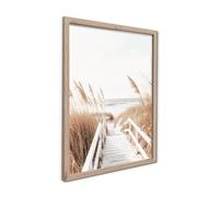 STYLER Tableau encadré Serenity 30 x 40 cm - Décoration murale plage avec ponton et herbe des dunes - Affiche mer sous cadre bois premium bord de mer scandinave et moderne