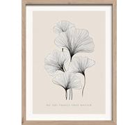 STYLER Tableau Ginkgo Lines 30 x 40 cm avec Cadre en Bois - Motif Graphique de Feuille de Ginkgo - Tableau Japondi Boho Beige Noir