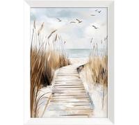 STYLER tableau mural encadré Coastal Path 50 x 70 cm - scène côtière avec chemin de dunes et herbes marines - impression décorative sur panneau MDF avec cadre élégant