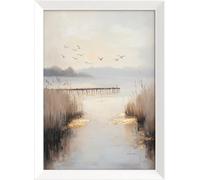 STYLER tableau mural encadré Soft Horizon 50 x 70 cm - paysage décoratif apaisant aux tons naturels - impression sur panneau MDF avec cadre blanc élégant