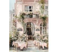STYLER Tableau sur toile Café des Fleurs 60 x 80 cm - café parisien romantique aux tons pastel - décoration murale française élégante - collection Lucid Landscapes