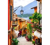 STYLER Tableau sur toile Como 60 x 80 cm prêt à accrocher - ruelle italienne romantique au bord du lac de Côme - décoration murale méditerranéenne