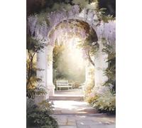 STYLER Tableau sur toile Dream Garden 60 x 80 cm - jardin romantique avec glycine - scène lumineuse et apaisante - décoration murale élégante - collection Lucid Landscapes