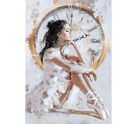 STYLER Tableau sur toile Dreaming 70 x 100 cm - ballerine élégante devant une horloge - peinture sur canvas rehaussée à la main en blanc et or - collection Sensual Serenity