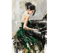 STYLER Tableau sur toile Edith 70 x 100 cm prêt à accrocher - art abstrait moderne avec femme au chapeau et couleurs vives - décoration murale contemporaine