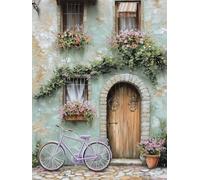 STYLER Tableau sur toile Pastel Alley 60 x 80 cm - ruelle méditerranéenne romantique avec vélo - décoration murale pastel - impression sur canvas tendu sur châssis